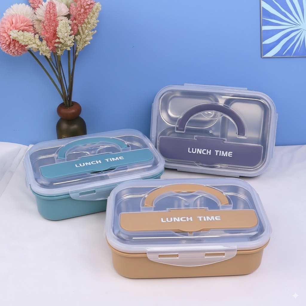 Lunch Box 800ml Stainless Steel Lunch Box 3 Compartments free Spoon ...
