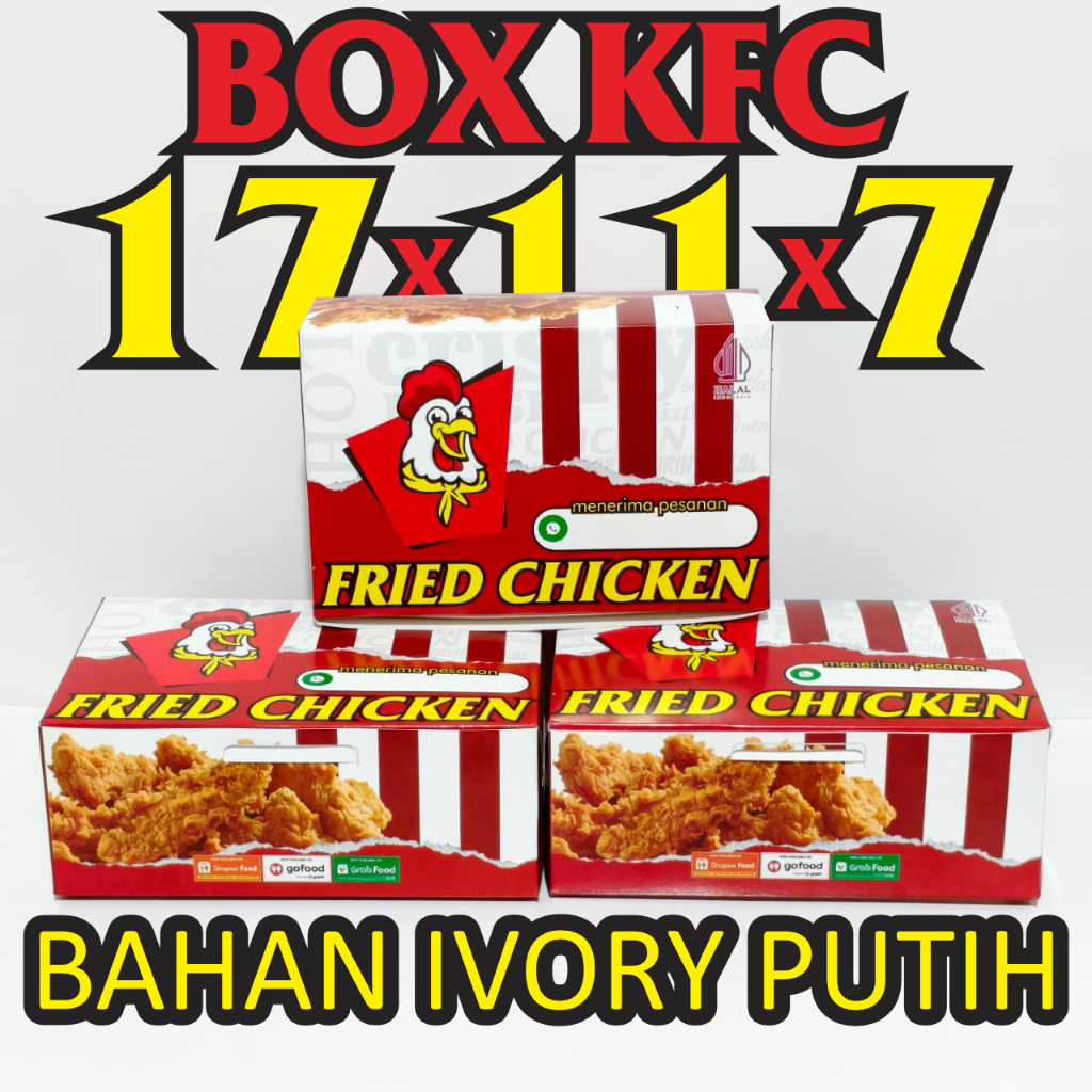 KFC FRIED CHICKEN BOX 17x11x7 - FREE RICE PAPER PREMIUM WHITE IVORY ...