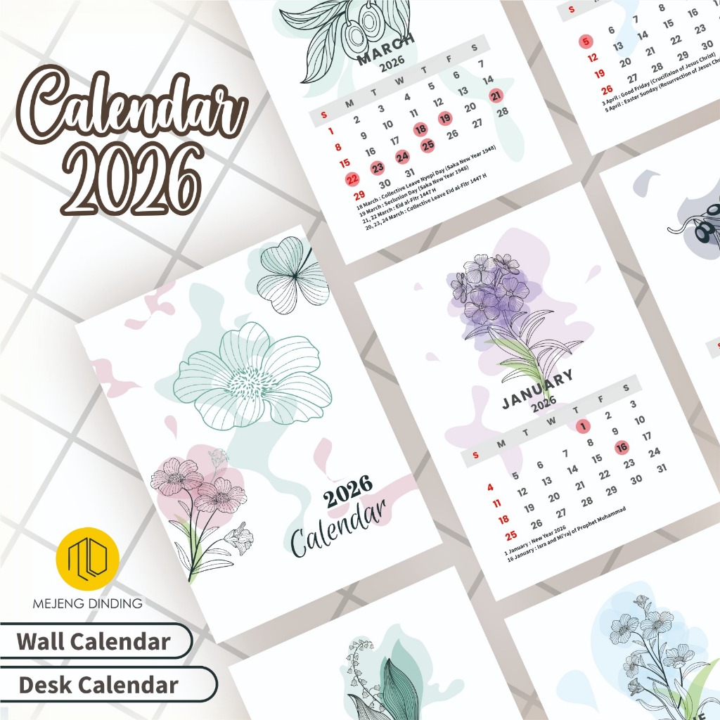 2026 Aesthetic Calendar Floral Desk Calendar 2026 Floral Wall Calendar ...