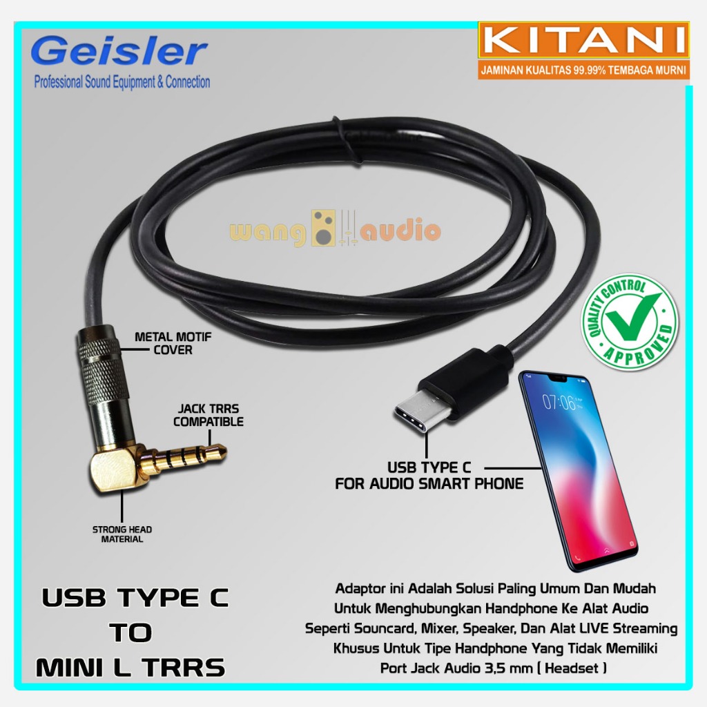 KITANI - Audio cable / converter USB Type C to Mini AUX L Stereo TRRS 3 ...