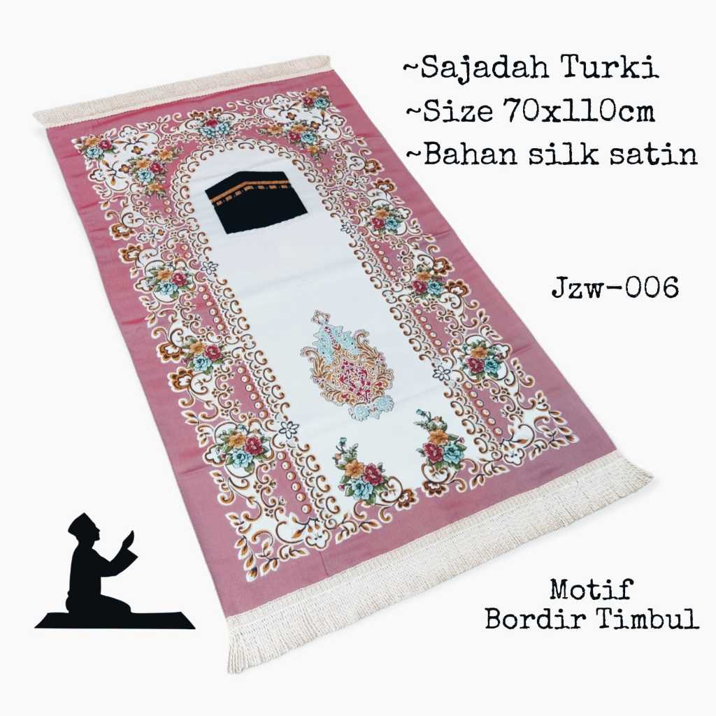 Premium Embroidered Turkish Prayer Rug with Kaaba Flower Motif ...