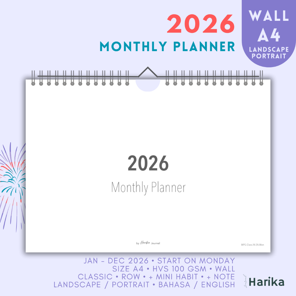 Monthly Planner 2026 | A4 | Walls | Calendar 2026 Malaysia | Kalendar