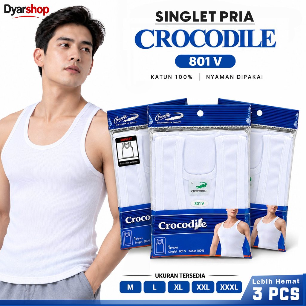[ 3 PCS ] Men's Singlet crocodile 801 V Adult Men's Undershirt Soft ...
