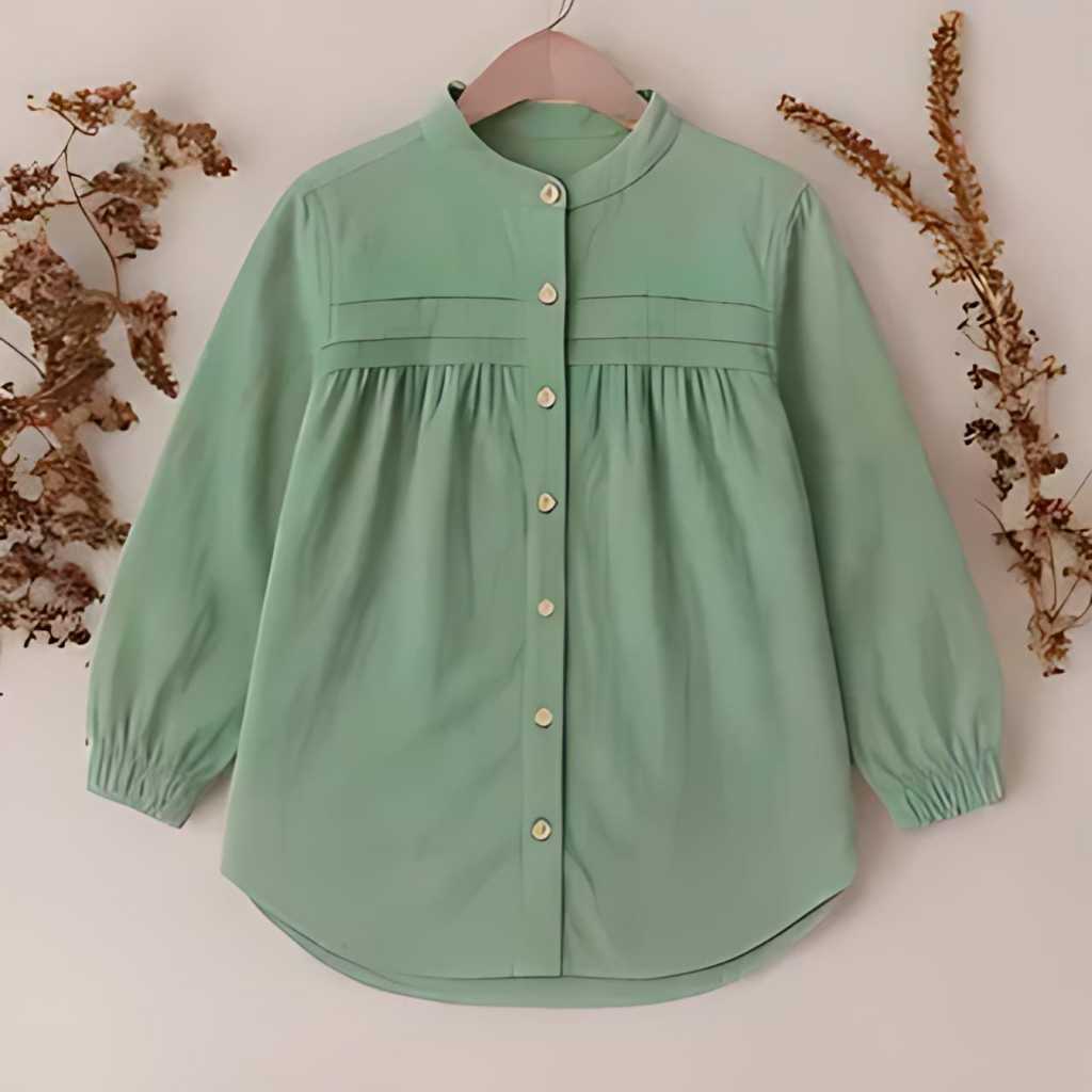 KEMEJA Women's front ruffle shirt, front ruffle top, CRINKLE LONG ...