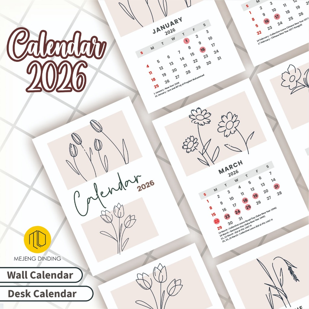2026 Calendar / 2026 Aesthetic Desk / Aesthetic Dnding Calendar ...