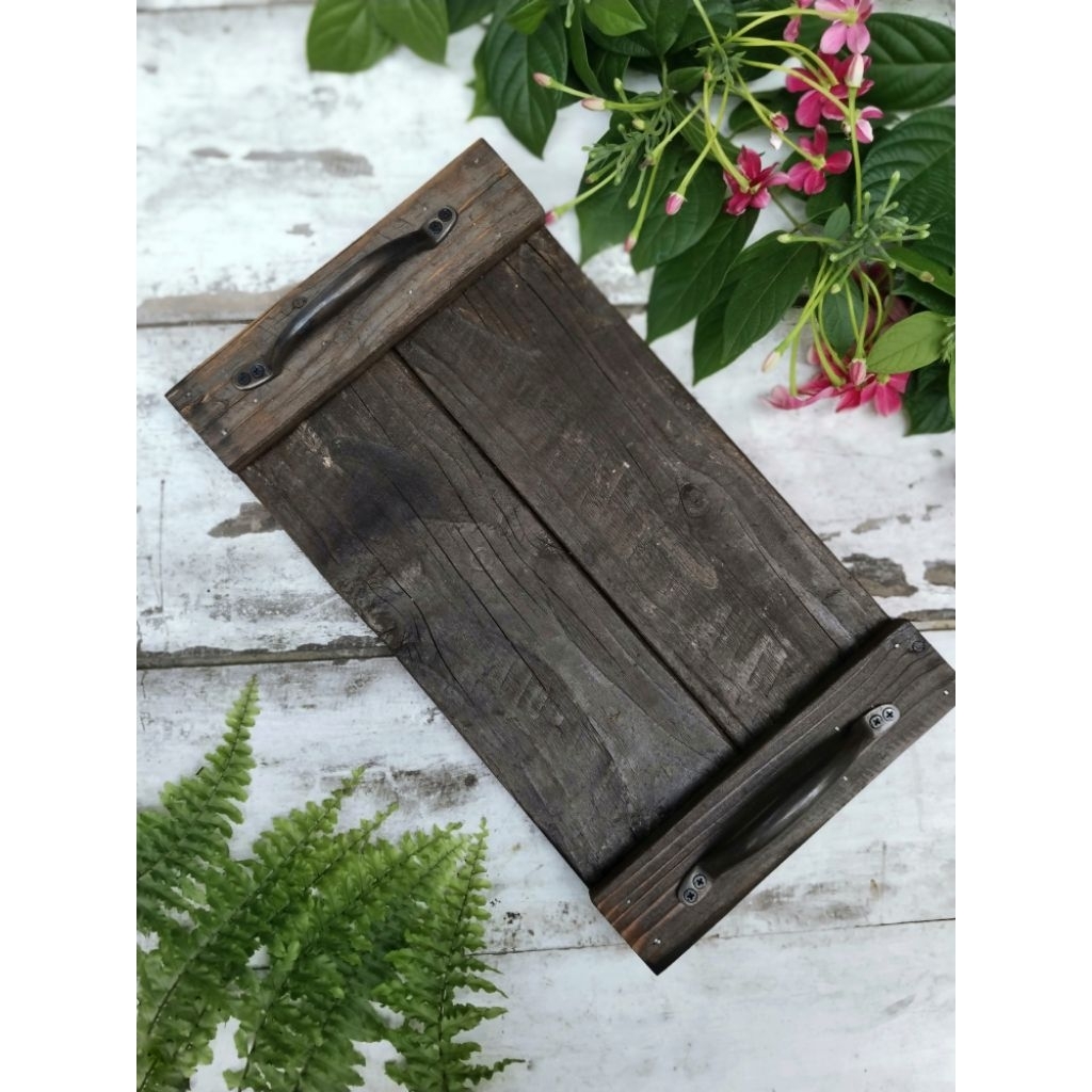 Rustic Dutch Teak Wood Tray with Brass Handle | Shopee Malaysia
