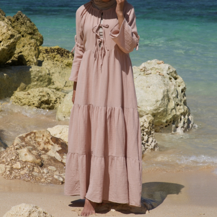 Swifter - Zinnia Muslin Tiered Drawstring Dress Women's Beach Dress ...