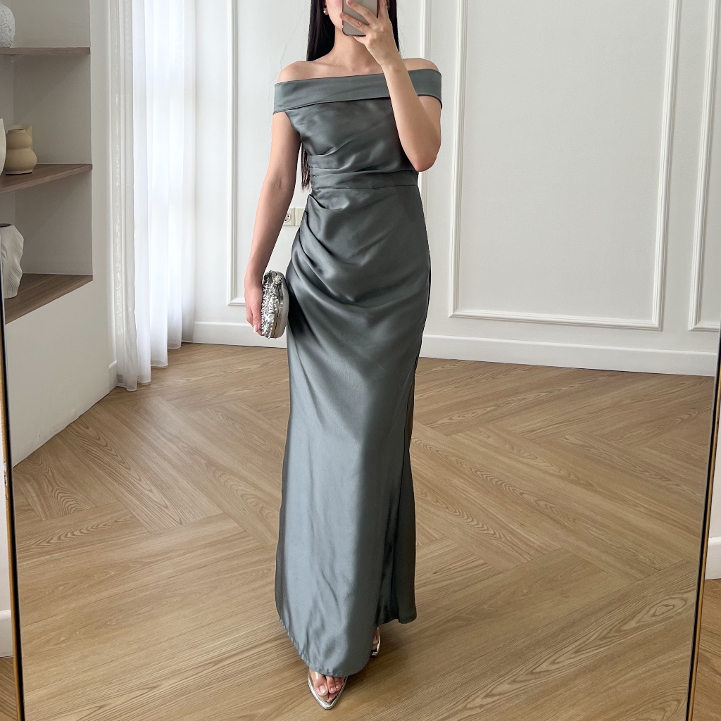 Canary ] Sabine satin Dress Sabrina Dress / Dress satin Wanita Party Dress/ Bridesmaid  Dress | Shopee Malaysia