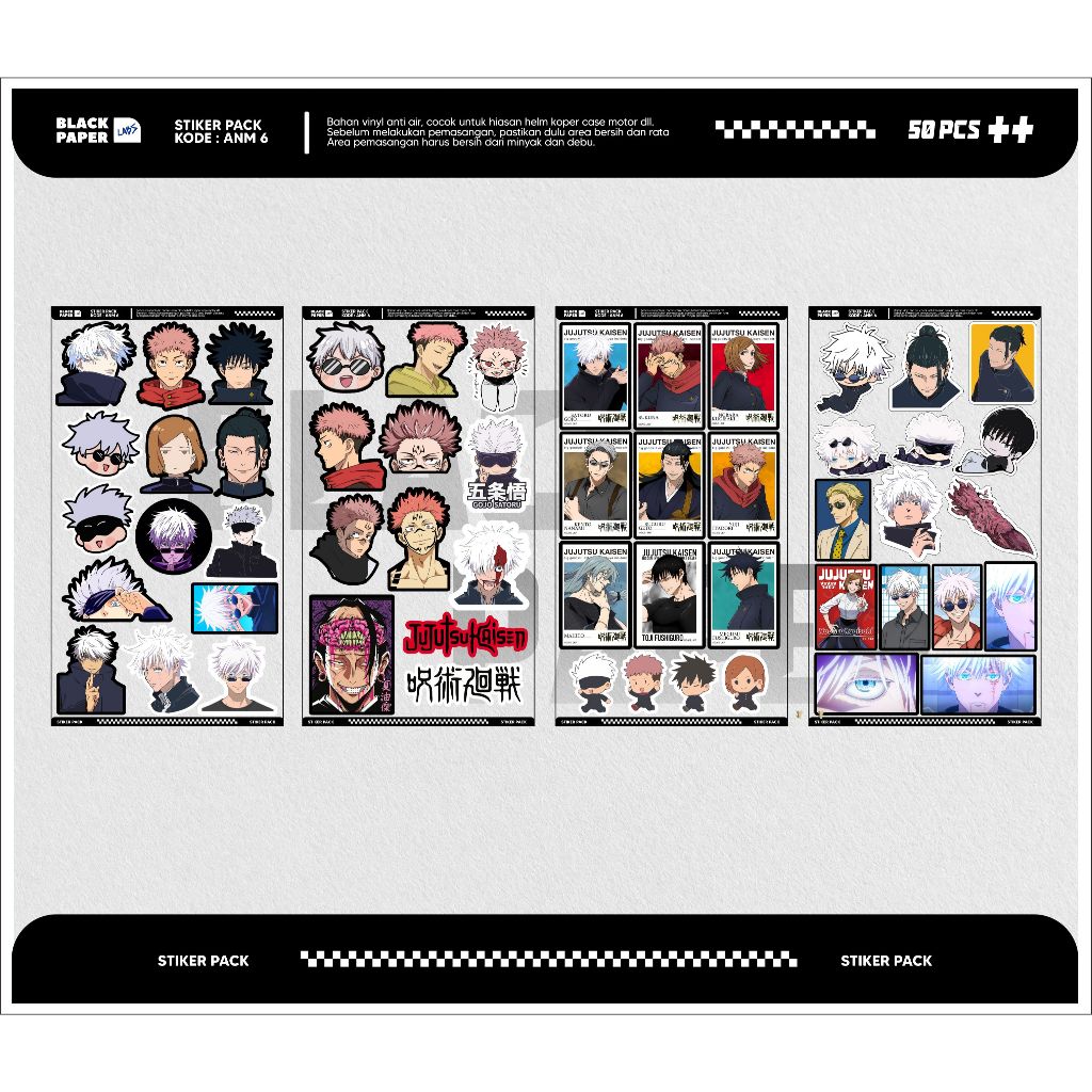 JUJUTSU KAISEN GOJO SATORU STICKER PACK 50PCS WATERPROOF & ALREADY CUT ...