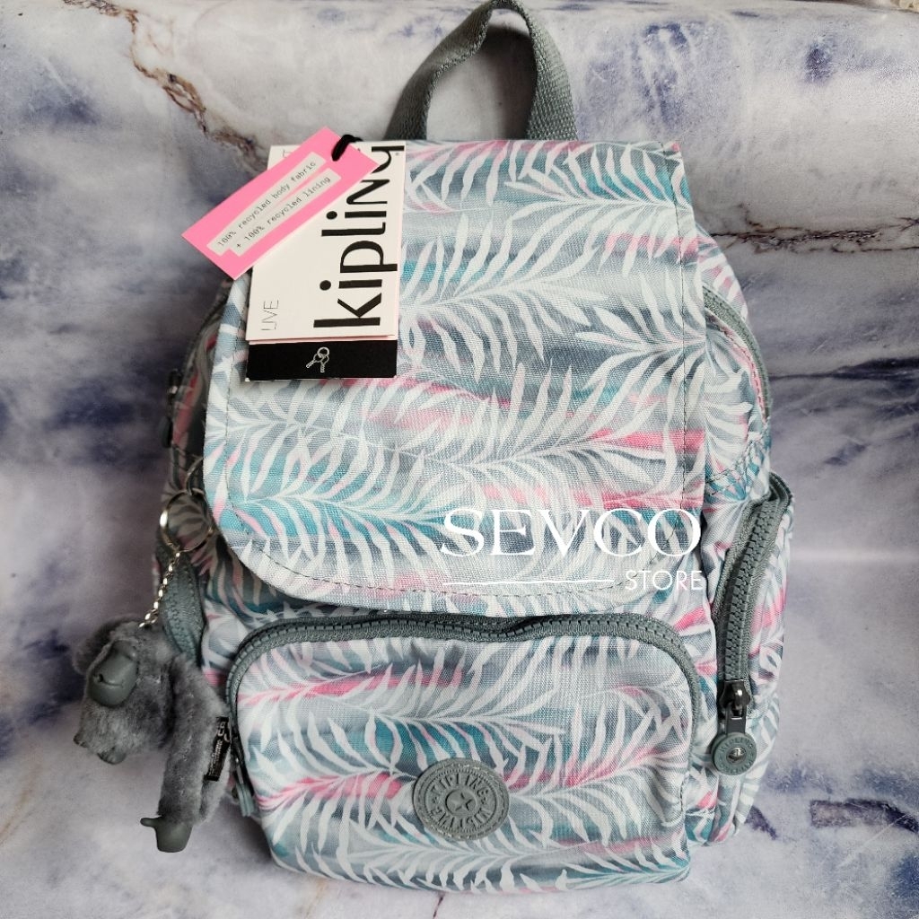 KIPLING AUTHENTIC City Zip Mini Palmtree Leaves Backpack | Shopee Malaysia