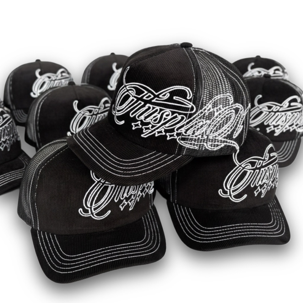 Corduroy Mesh Trucker Hat Black Lattering Thisplan | Shopee Malaysia