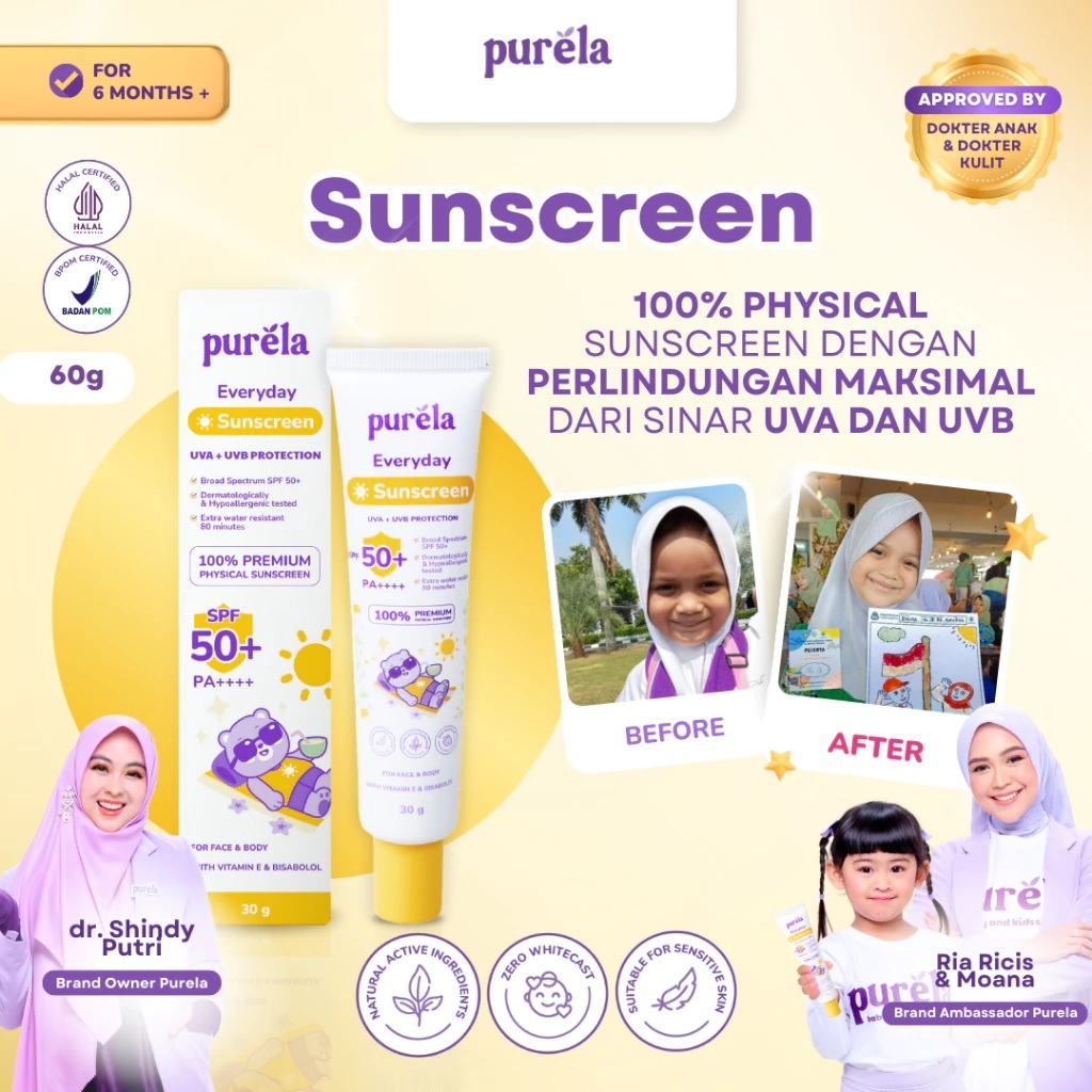 PURELA Sunscreen 100% Premium Physical Sunscreen SPF 50+ PA ++++ Safe ...