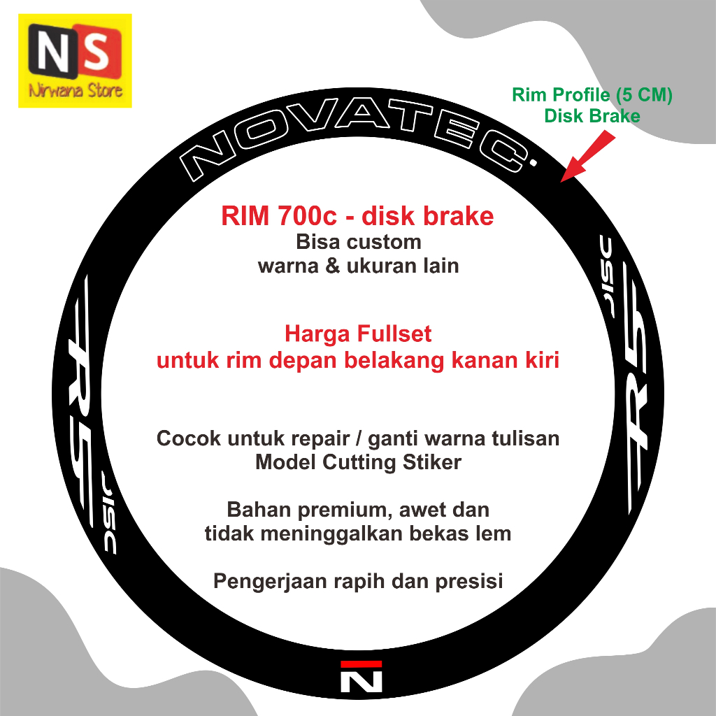 NOVATEC R5 Disc Outline Profile 5cm Rim Cutting Sticker - Road Bike MTB ...