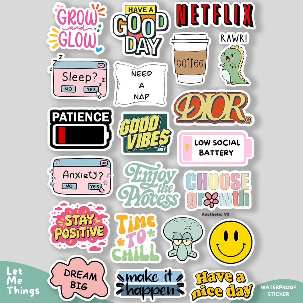 HP Cute Aesthetic Stickers, Waterproof Girls Quotes for Helmet casing ...