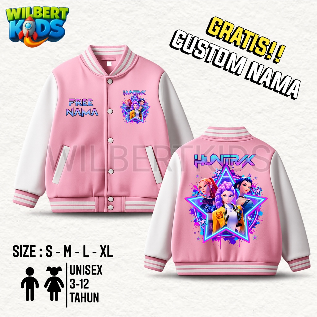Huntrix Kpop Demon Hunters Kids Varsity Jacket Free Name Huntrix Unisex ...