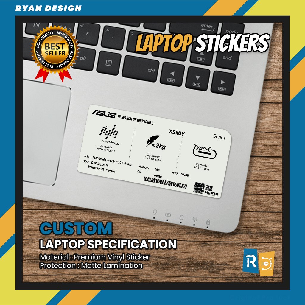 Asus X540Y Vinyl Dof Specifications Sticker Laptop Feature Laptop Logo ...