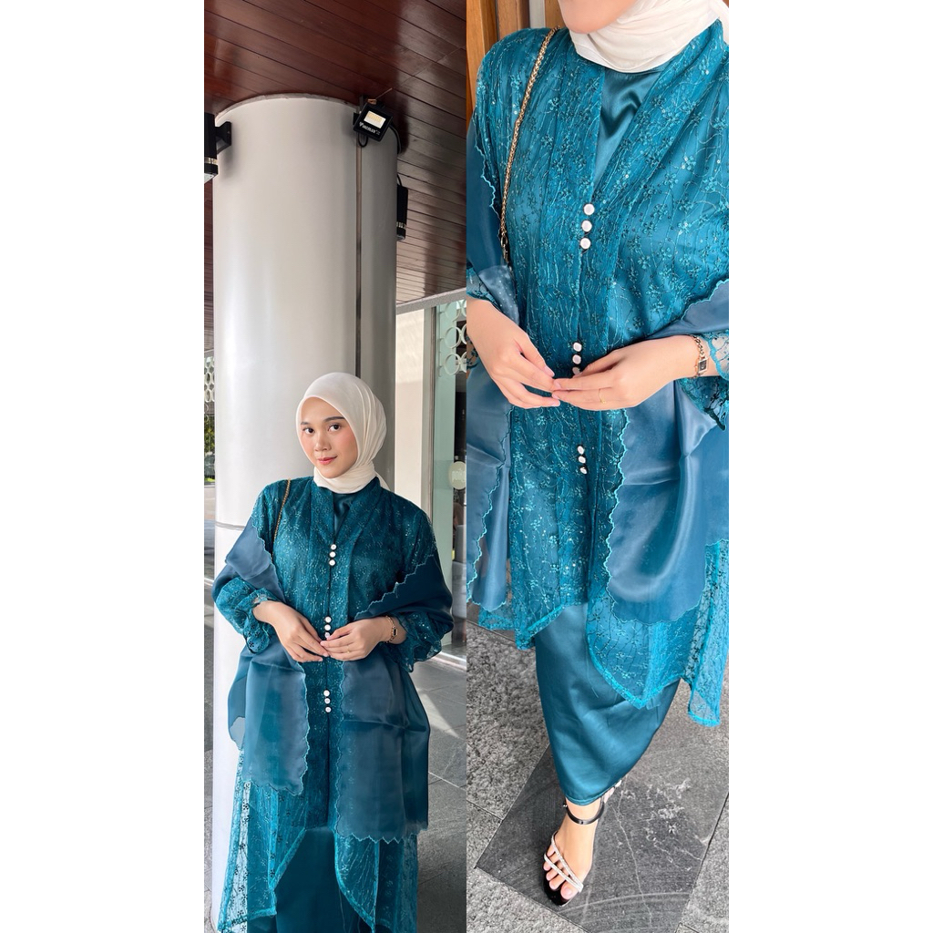 Clarissa Set kebaya Emerald green ( Raya series ) | Shopee Malaysia