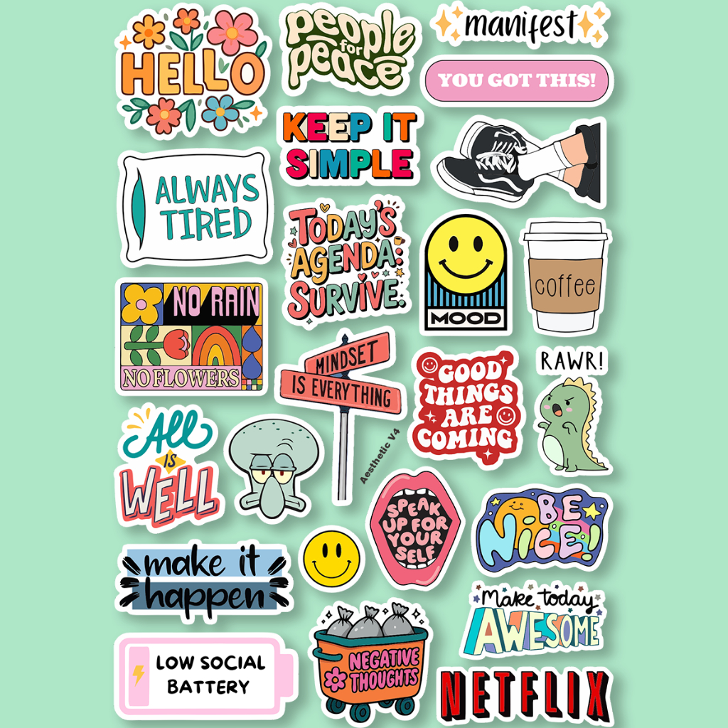 HP Cute Aesthetic Stickers, Waterproof Girls Quotes for Helmet casing ...