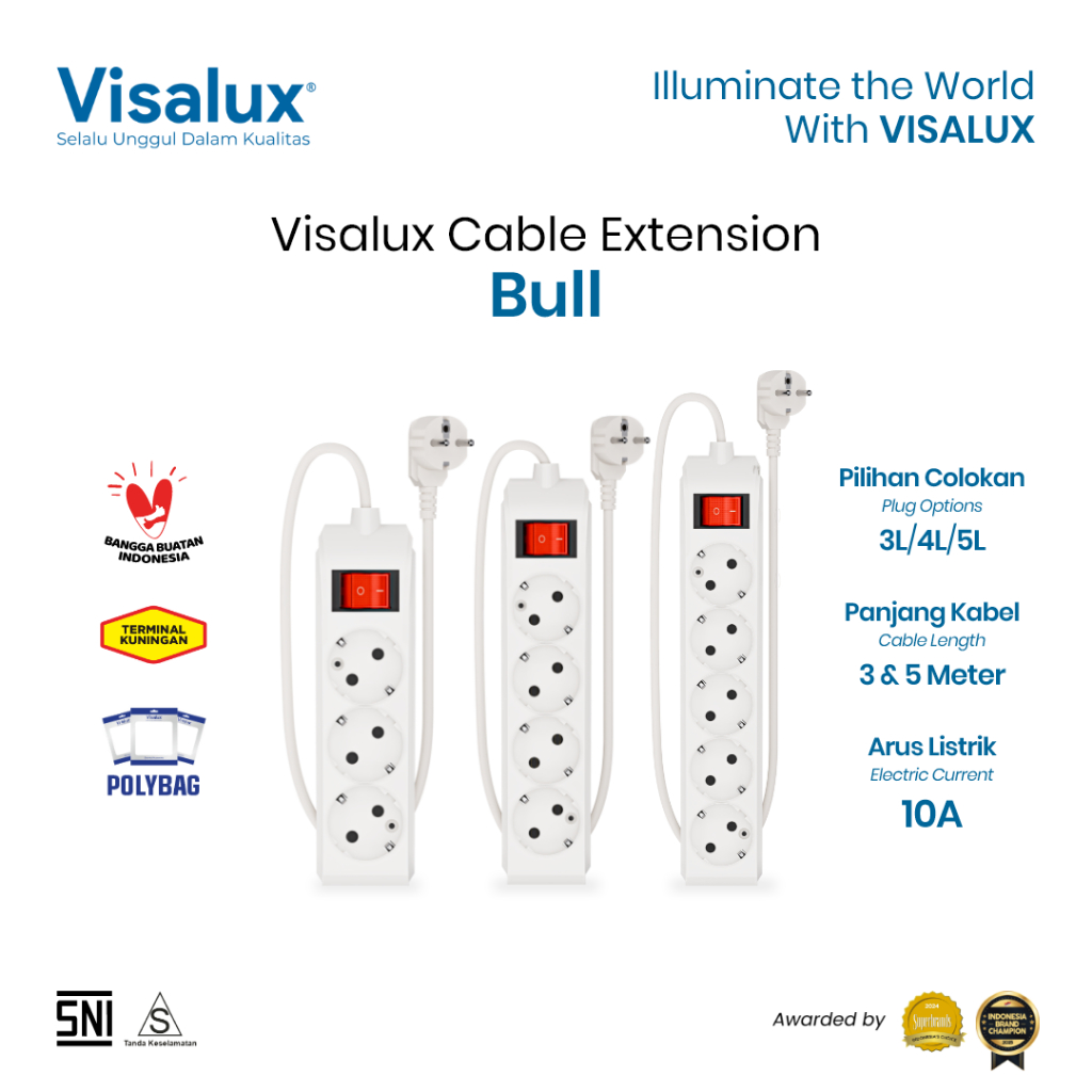 Visalux Bull Extension Cable - 3L 4L/ 5L/ (3-Pin Plug Socket 4-Hole/ 5 ...
