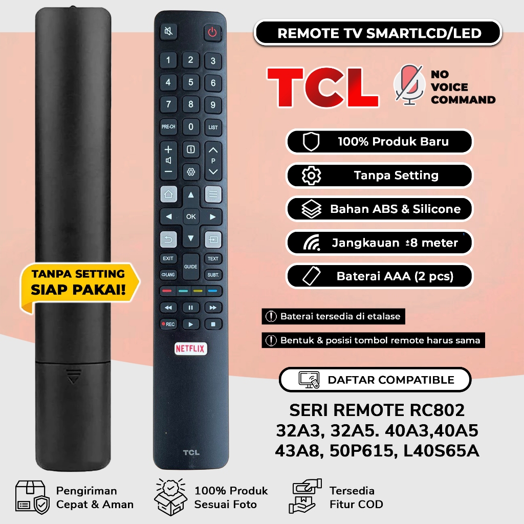 Remote RC802 TV TCL 32A3 32A5 40A3 40A5 43A8 50P615 L40S65A | Shopee ...