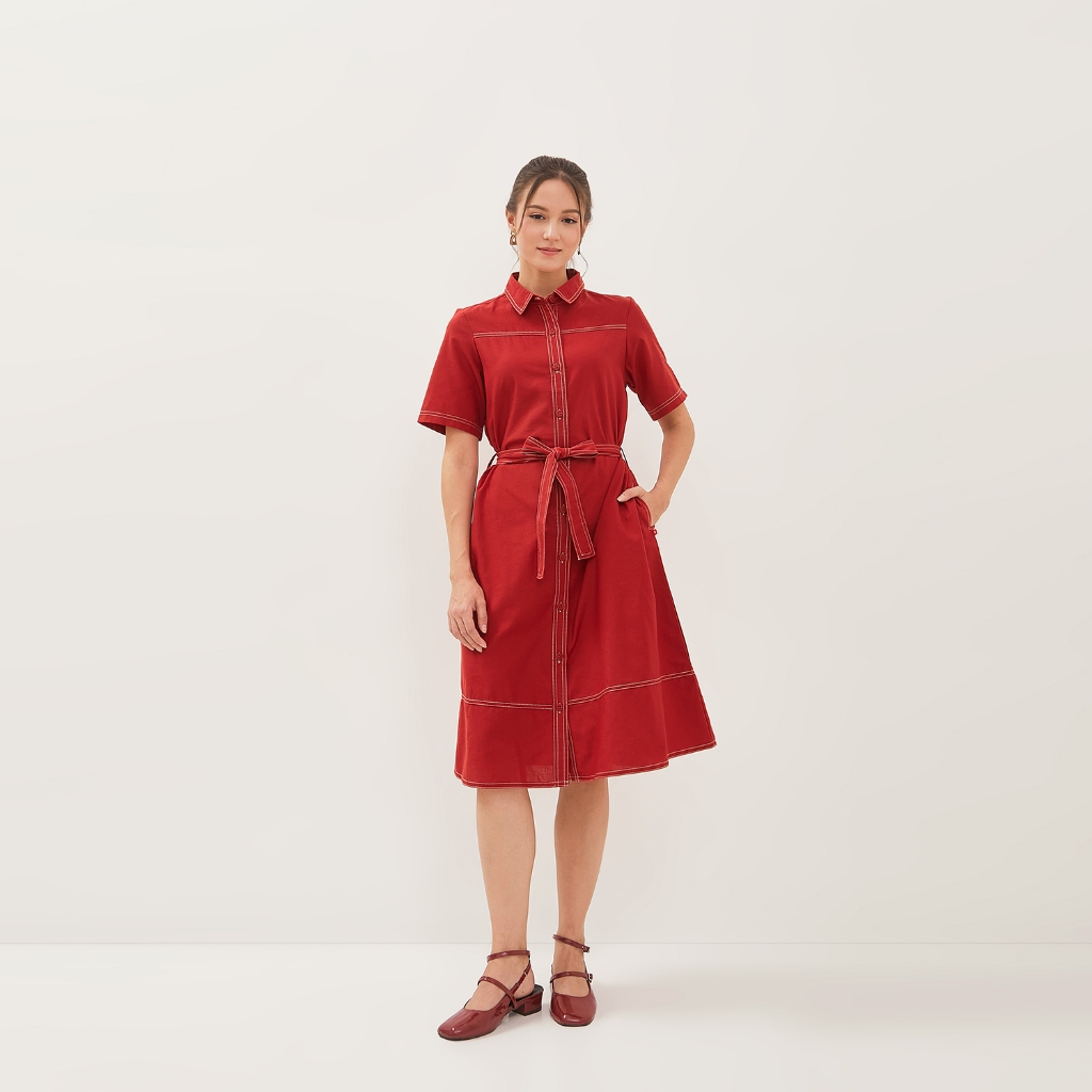 GRAPHIS Top Stitch Belted Midi Dress | Shopee Malaysia