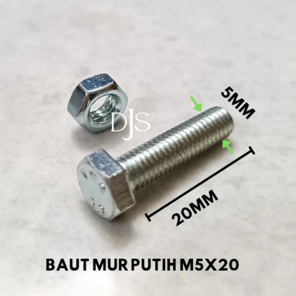 1PCS WHITE BOLT NUT M5X20 BOLT + WHITE NUT BMP HEXAGON Bolt & NUT M5X20 ...