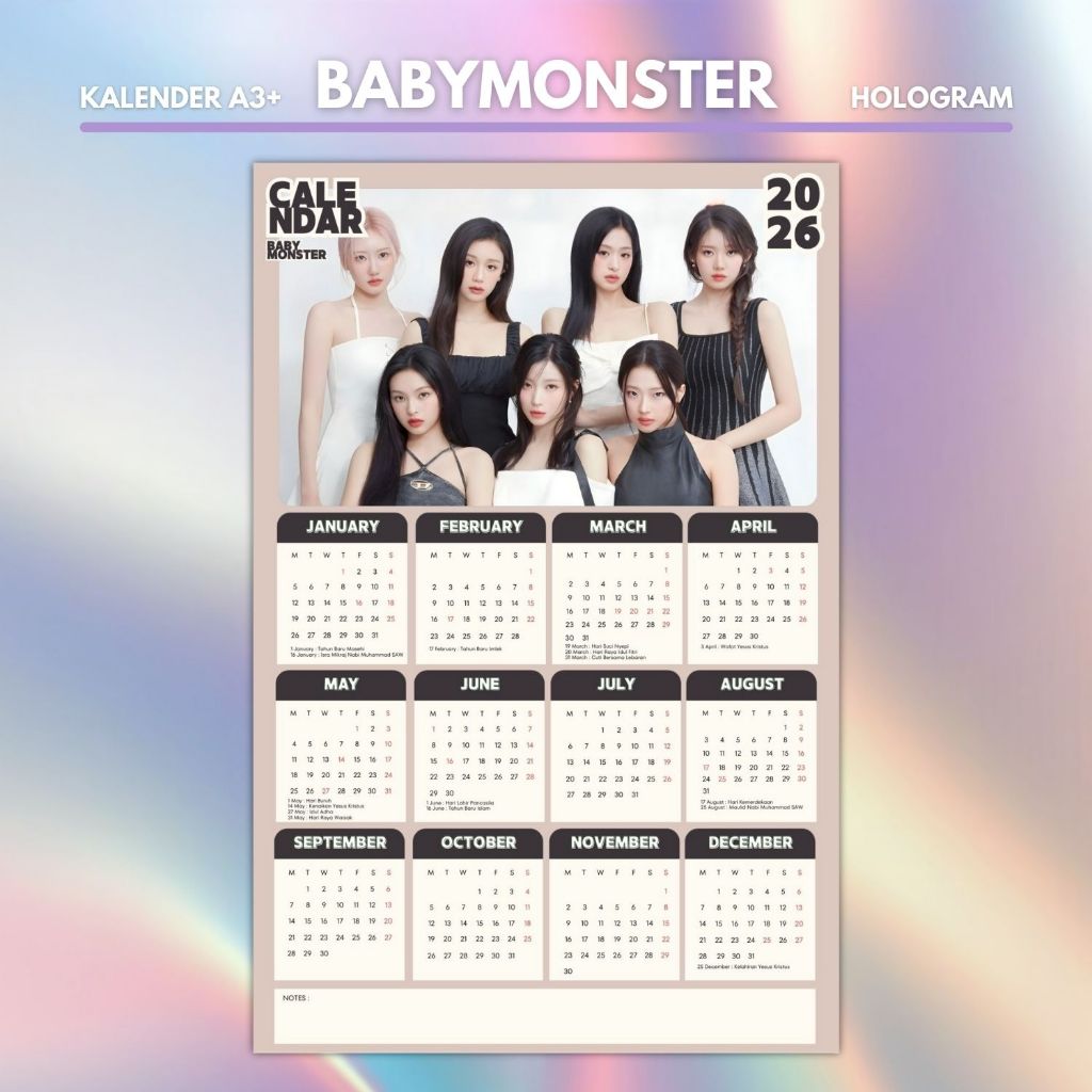 HOLOGRAM 2026 CALENDAR BABYMONSTER KPOP BABY MONSTER UNOFFICIAL Id 11134207 8224t
