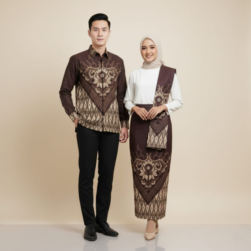 KEMEJA Couple Set Batik Shirt and Span Skirt with Rama Brown Mahogany ...