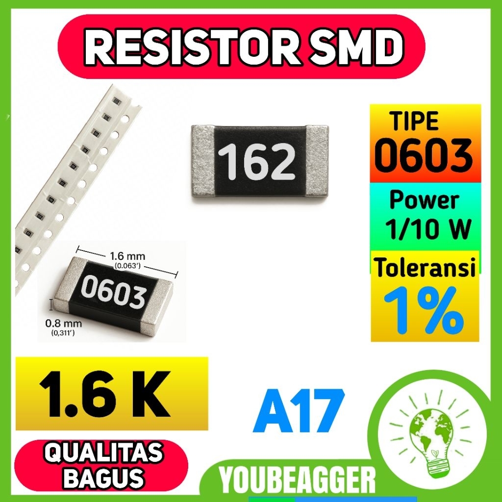SMD Resistor 1.6K 162 0603 5% 1/ 10W | Shopee Malaysia