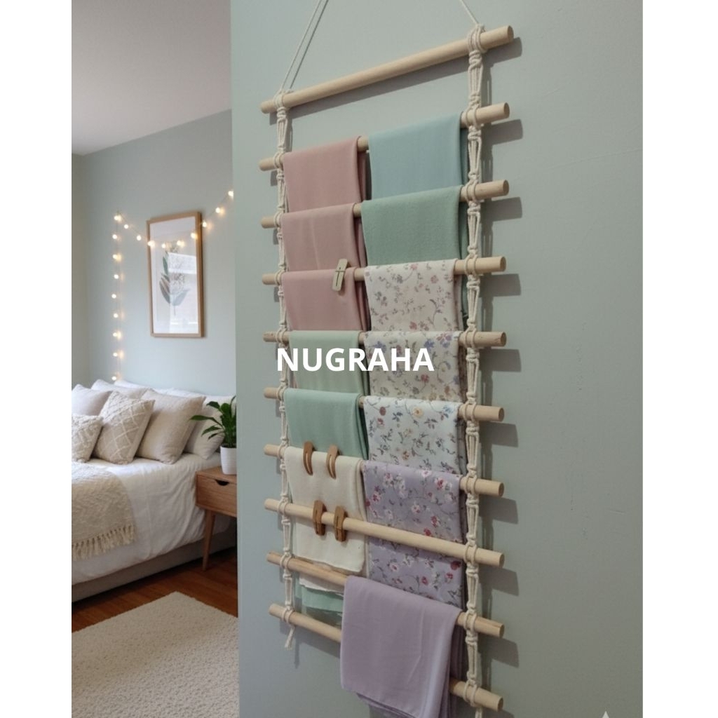 GANTUNGAN Hijab hanger Ladder hanger Hijab hanger 12 Layers Wooden ...