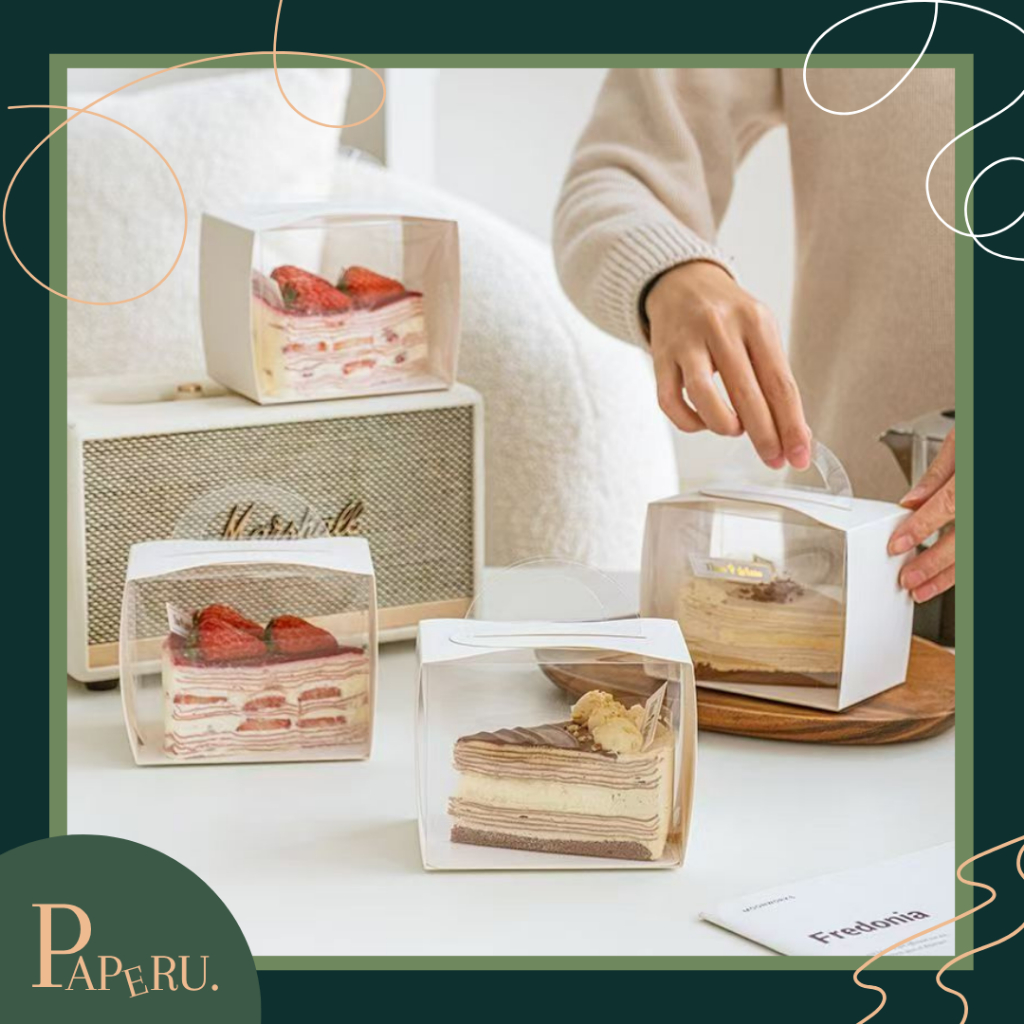 [PAPERU] Clear Slice Cake box Single Cake box Transparent Mica Cake box ...