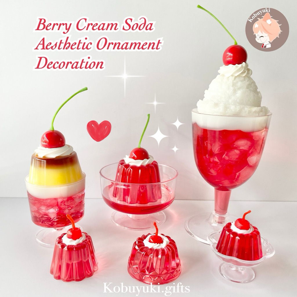 [+ free gift] Handmade Resin Berry Cream Soda Pudding Aesthetic Desk ...