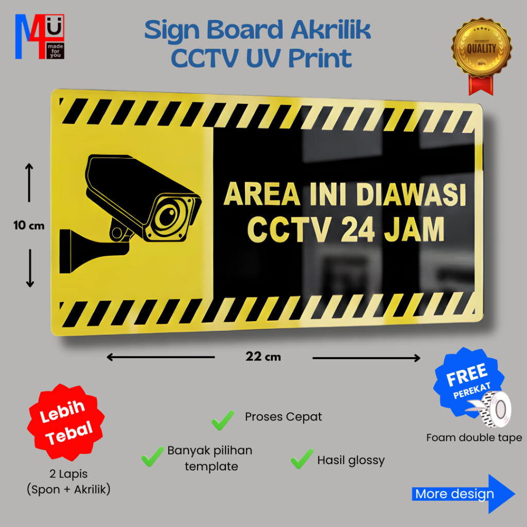 [UV] Premium acrylic sign cctv area UV print 22 X 10 acrylic sign board ...