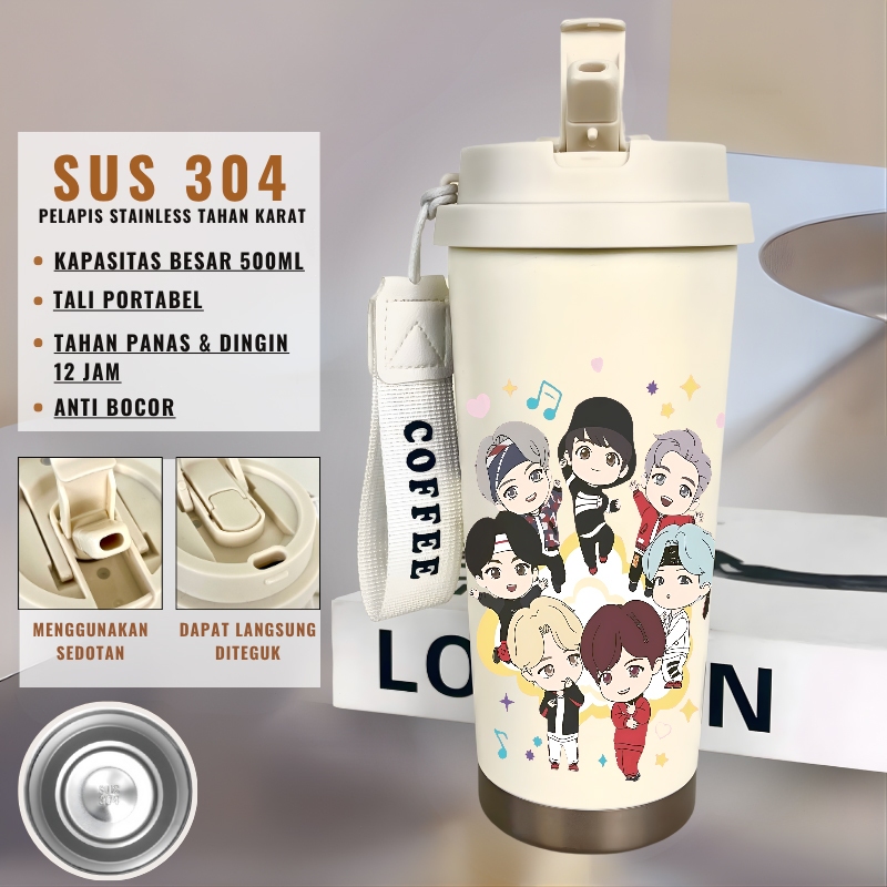 BTS Chibi thermo Tumbler 500ml double wall insulation hot and cold up ...