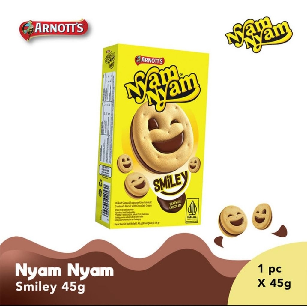 CHEAPEST Arnott's Nyam Nyam Smiley Chocolate Sandwich Biscuits 45 Grams ...