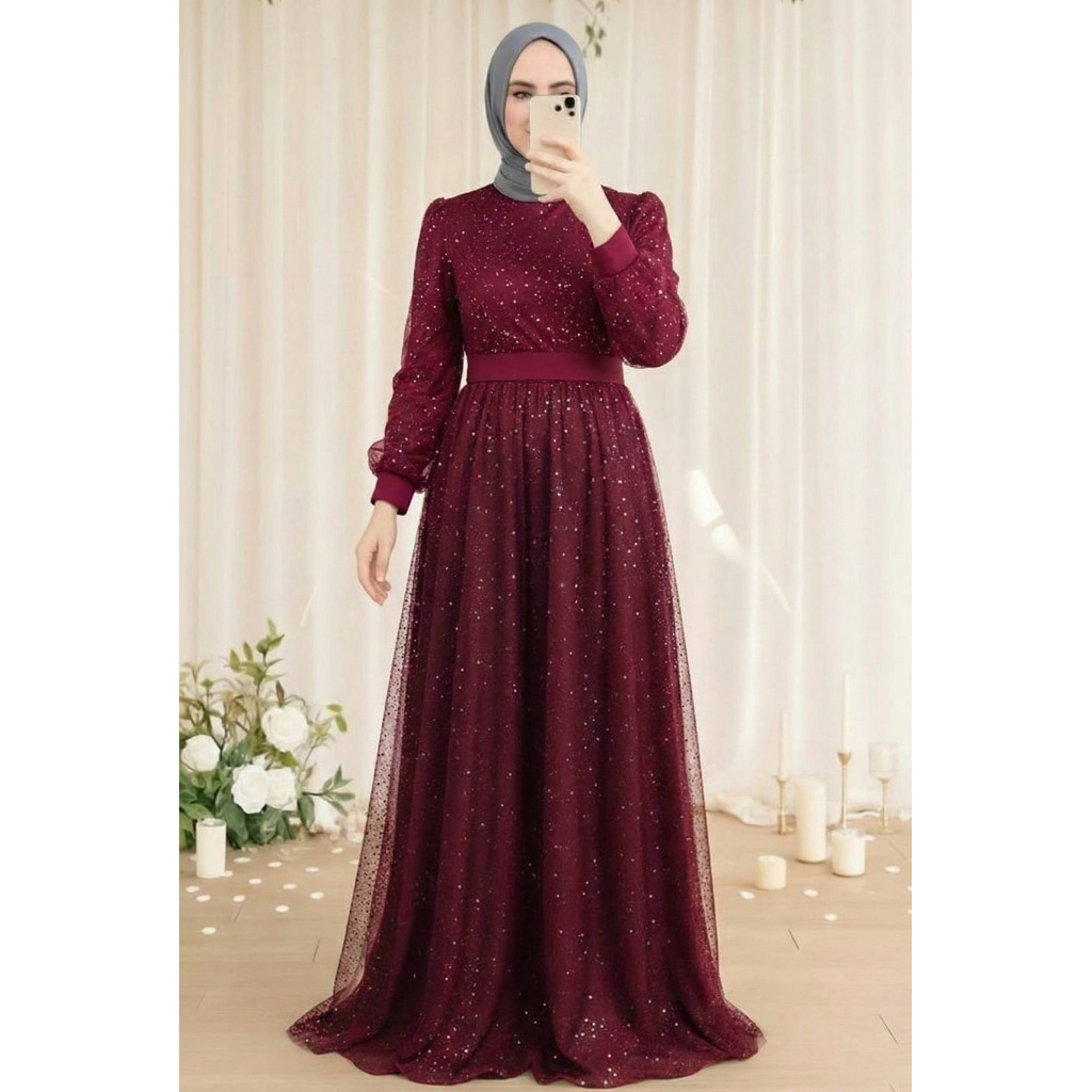 slim fit dress slacks Luxury Hijab Muslim Dress Abaya Long Sleeve Sequin Dress – DMI Store main image 1