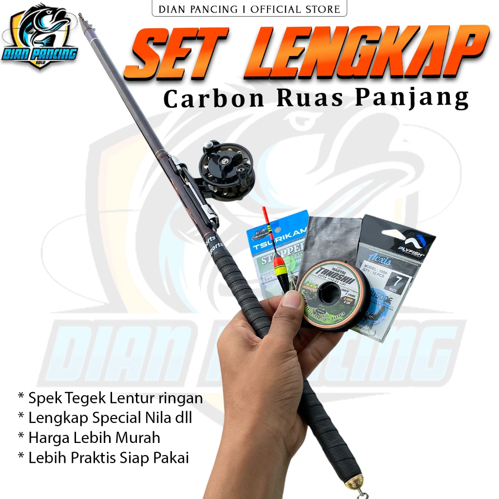 Complete Long Ros Carbon Tegek Fishing Rod Set Ready to Use Light ...