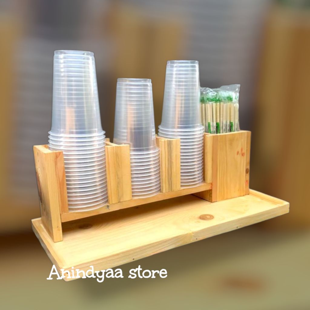 Teak wood cup display cup and straw rack | Shopee Malaysia
