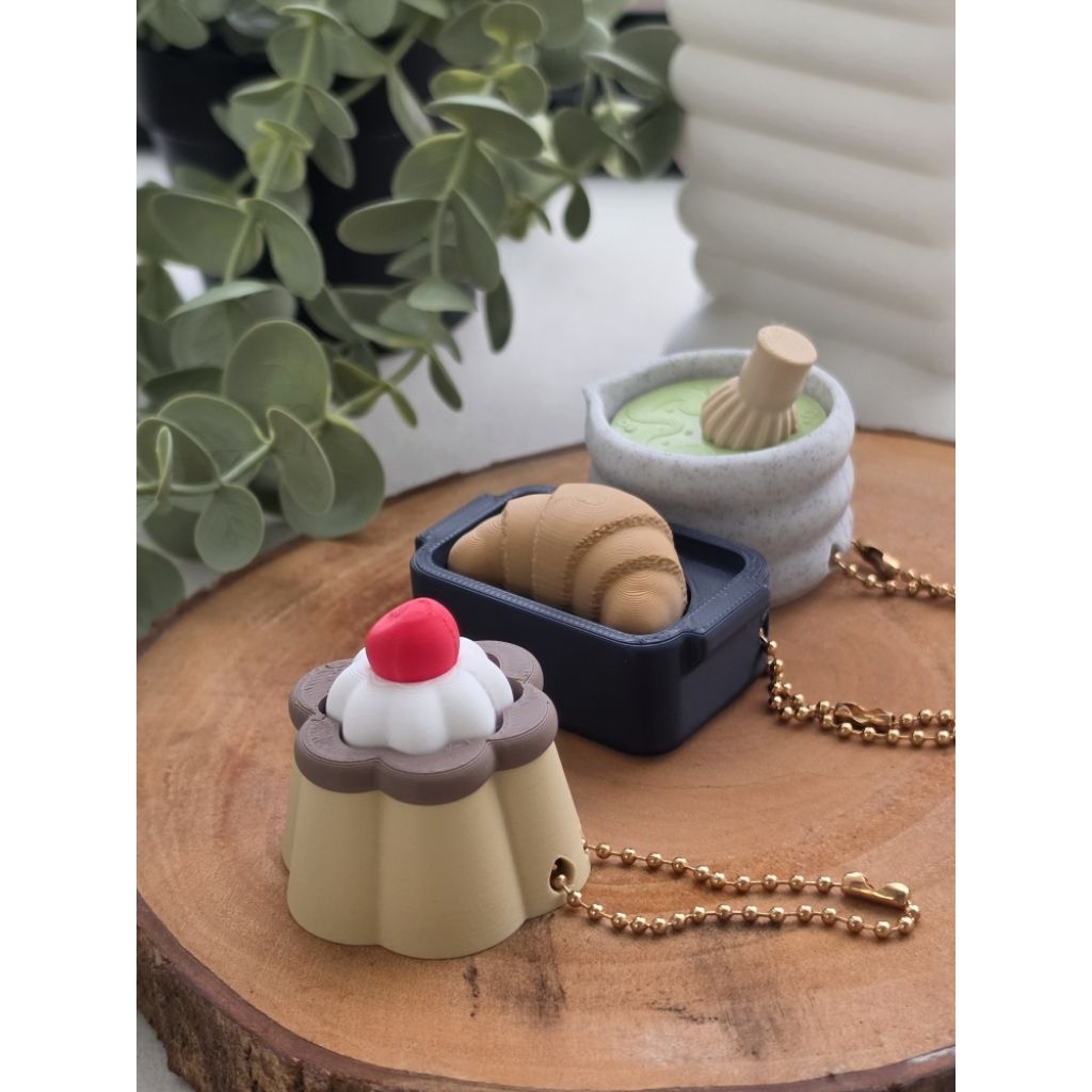 Premium Cafe Series Pastry Pudding Matcha Fidget Clicker Keychain ...