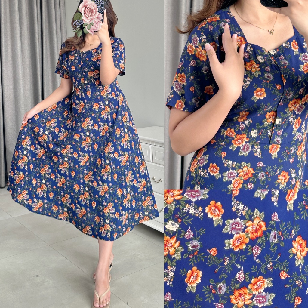 maternity dress shopee Floral Mesh Bishop Long Sleeve Midi Dress, Fall Maternity Bodycon for Baby Shower Blue at Amazon Women's Clothing store Amariel Diana Dress, Comfortable Daster,