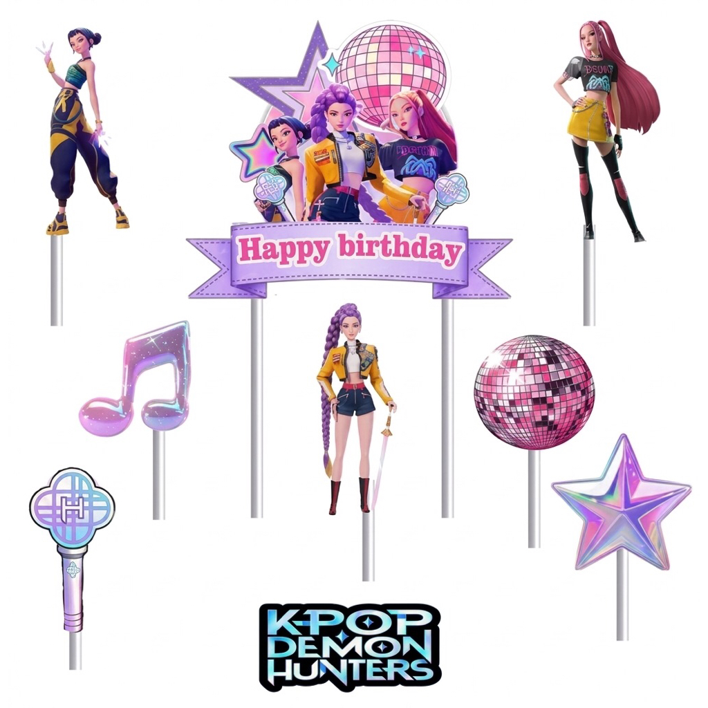 Rumi Kpop Demon Hunter Cake Topper Decoration - Zoom Theme Cup Topper ...