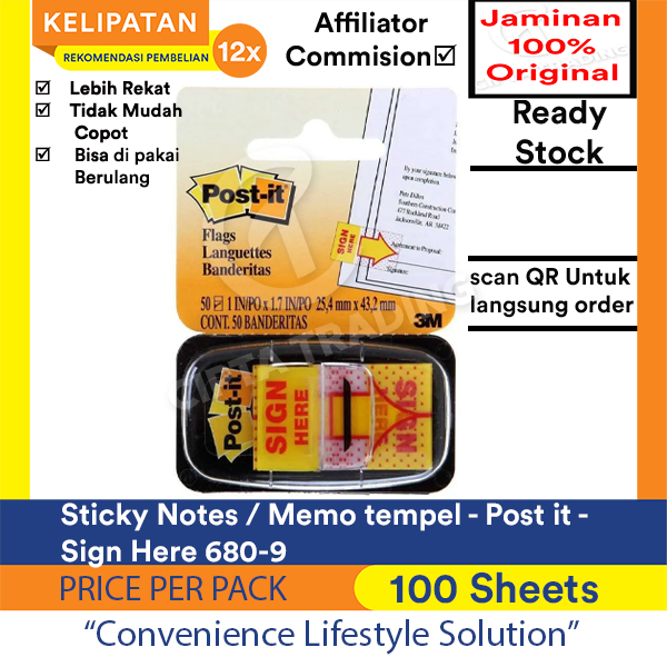 Sticky Notes - Post It - Sign Here 680-9 (50 Sheets) | Shopee Malaysia