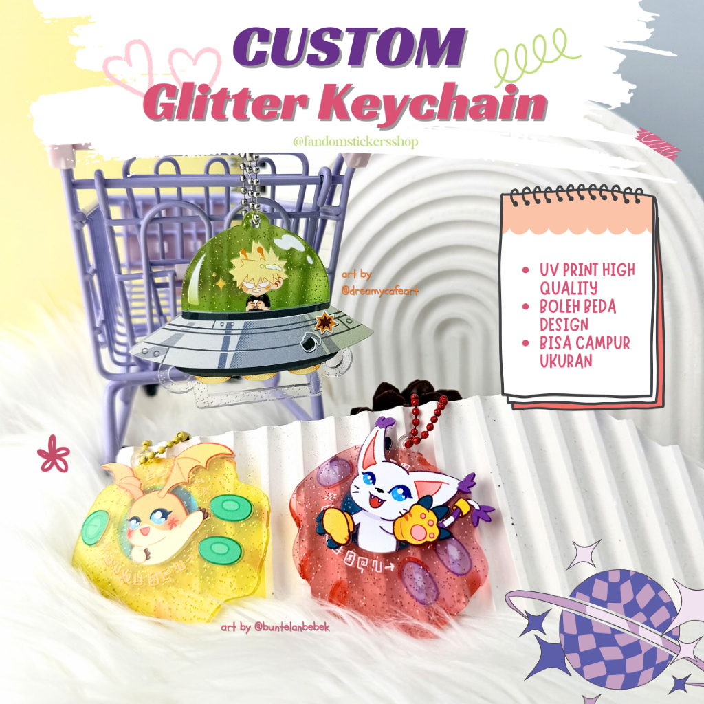 GANTUNGAN Custom Glitter Acrylic Keychain Glitter Keychain | UV Print ...