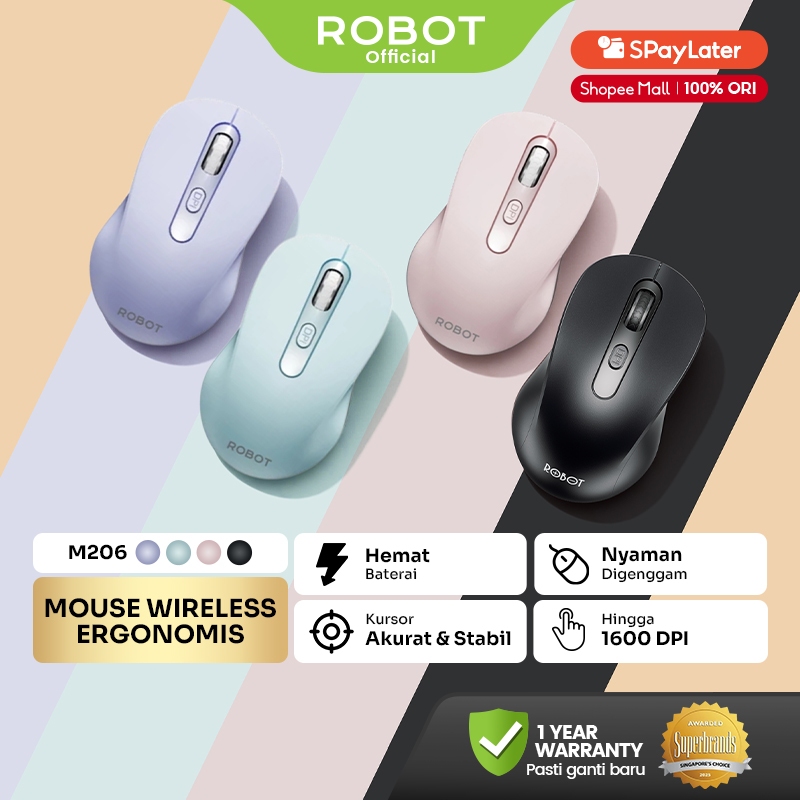 ROBOT Wireless Mouse M206 2.4GHz 1600DPI Optical Cursor Precision ...