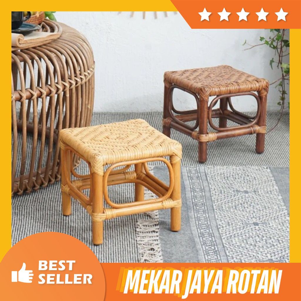 Natural Rattan Bench Chair, Square model, Shiny Varnish, Sturdy and ...