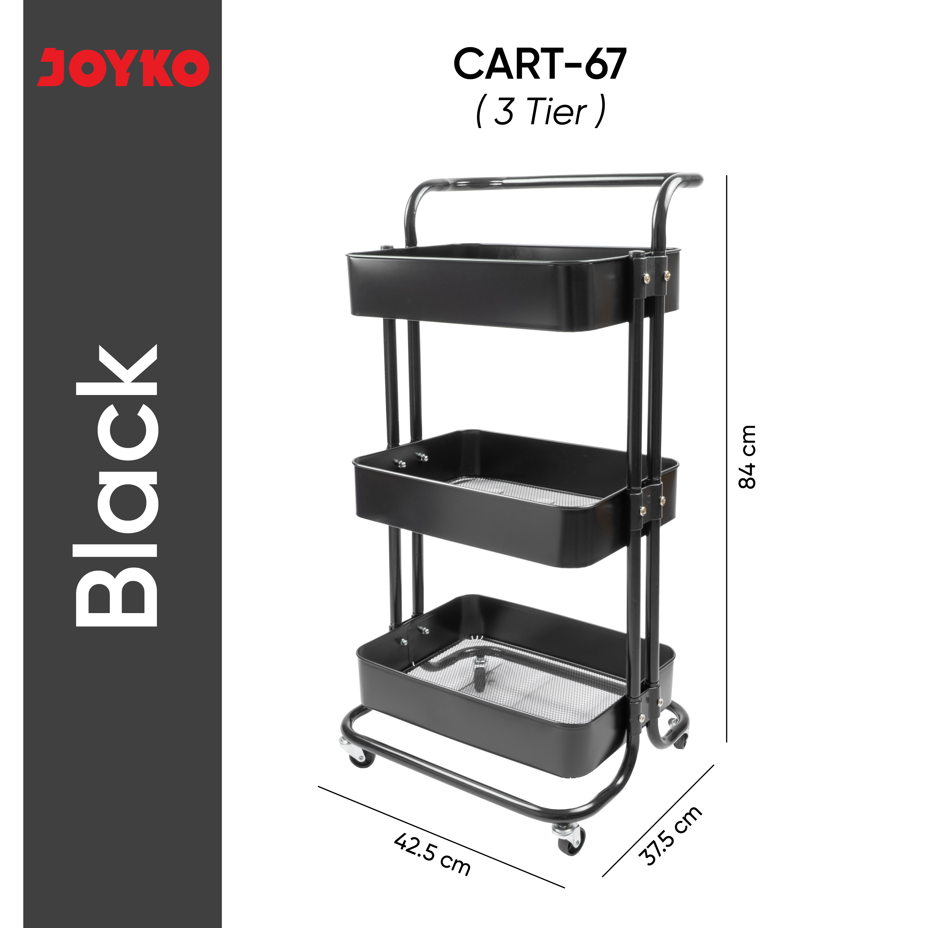 JOYKO Rack 3 Tier Storage Trolley Wheels Rolling Storage Cart 3 Tier ...