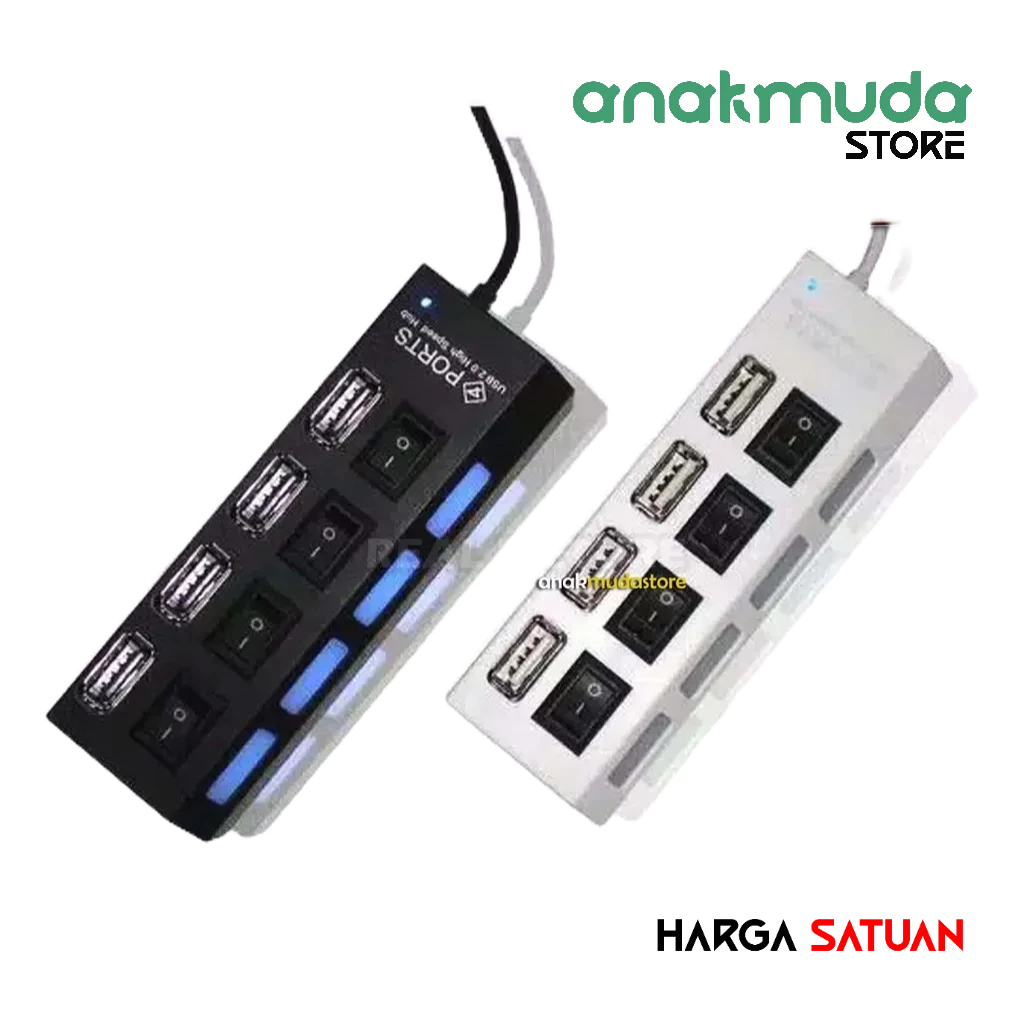 (USB4) USB Plug Hub 4 Port Plus DataLED Cable Switch Flashdisk Plug ...