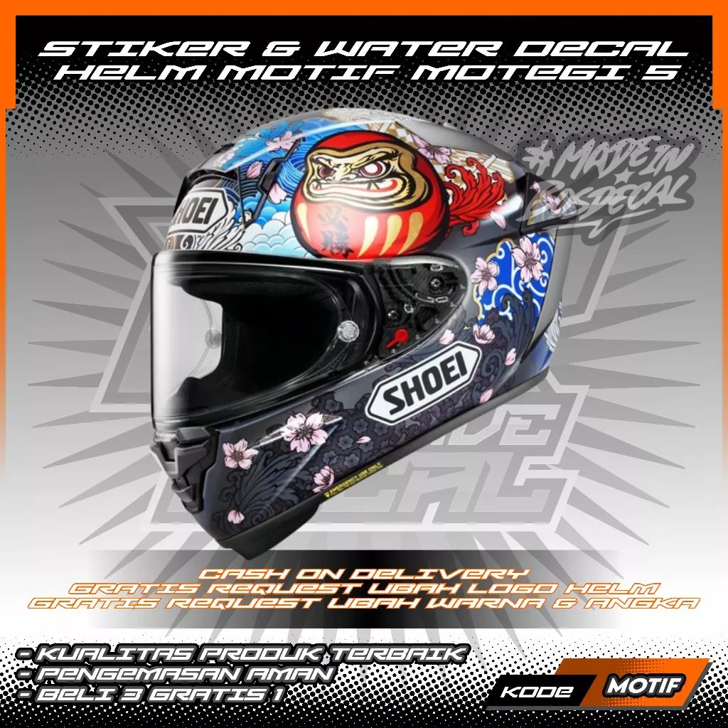 MOTEGI 5 MOTIF HELMET STICKERS & WATER DECAL STICKER HELMET STICKER ...