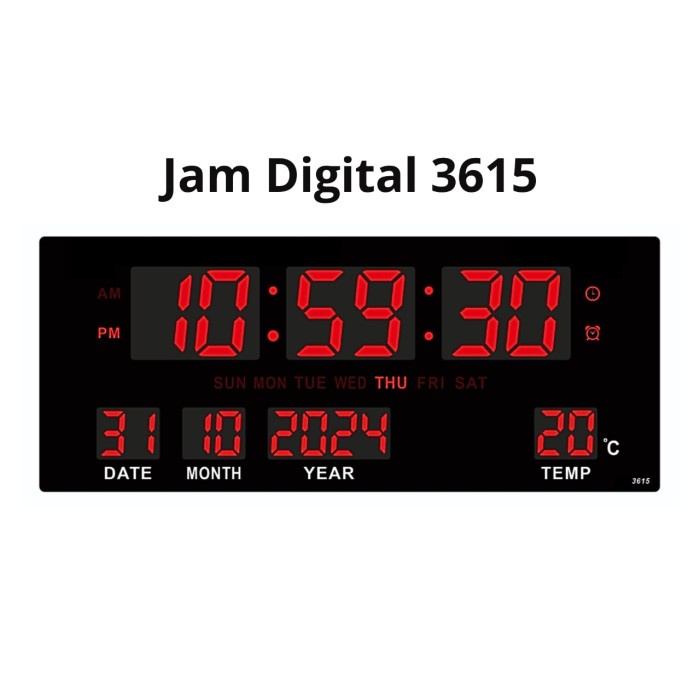 MERAH Led Digital Wall Clock Type Tnt3615 (Red Led) | Shopee Malaysia