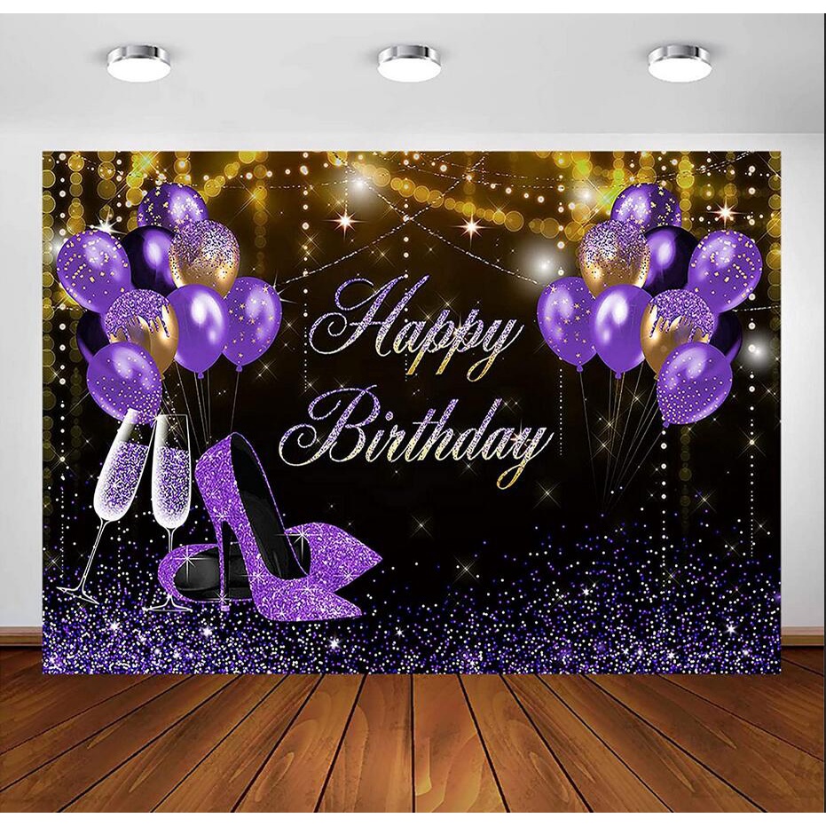 Glitters Purple Birthday Backdrop for Girl Women Happy Birthday Party ...